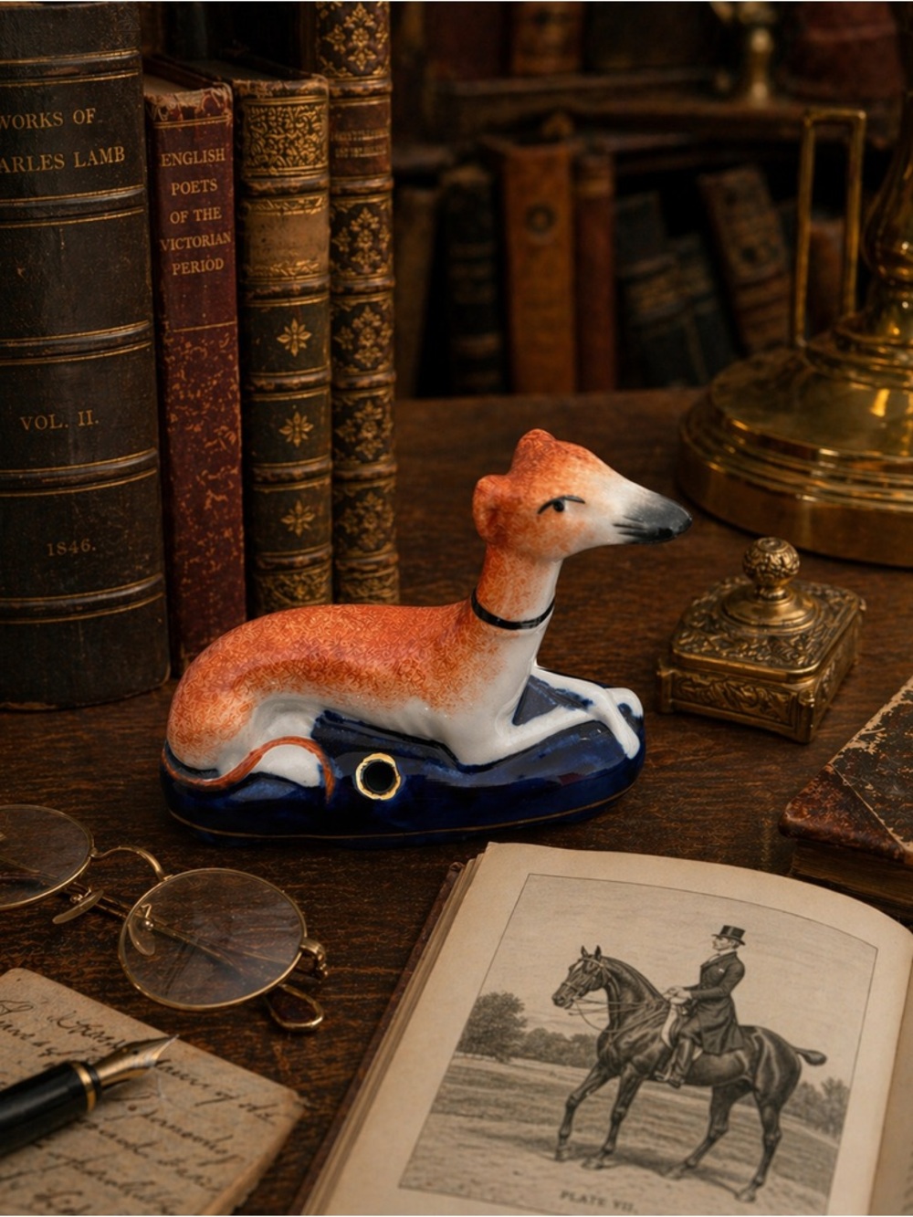 Staffordshire Ware Greyhound Figurine • Made in England • Vintage Style Inkwell